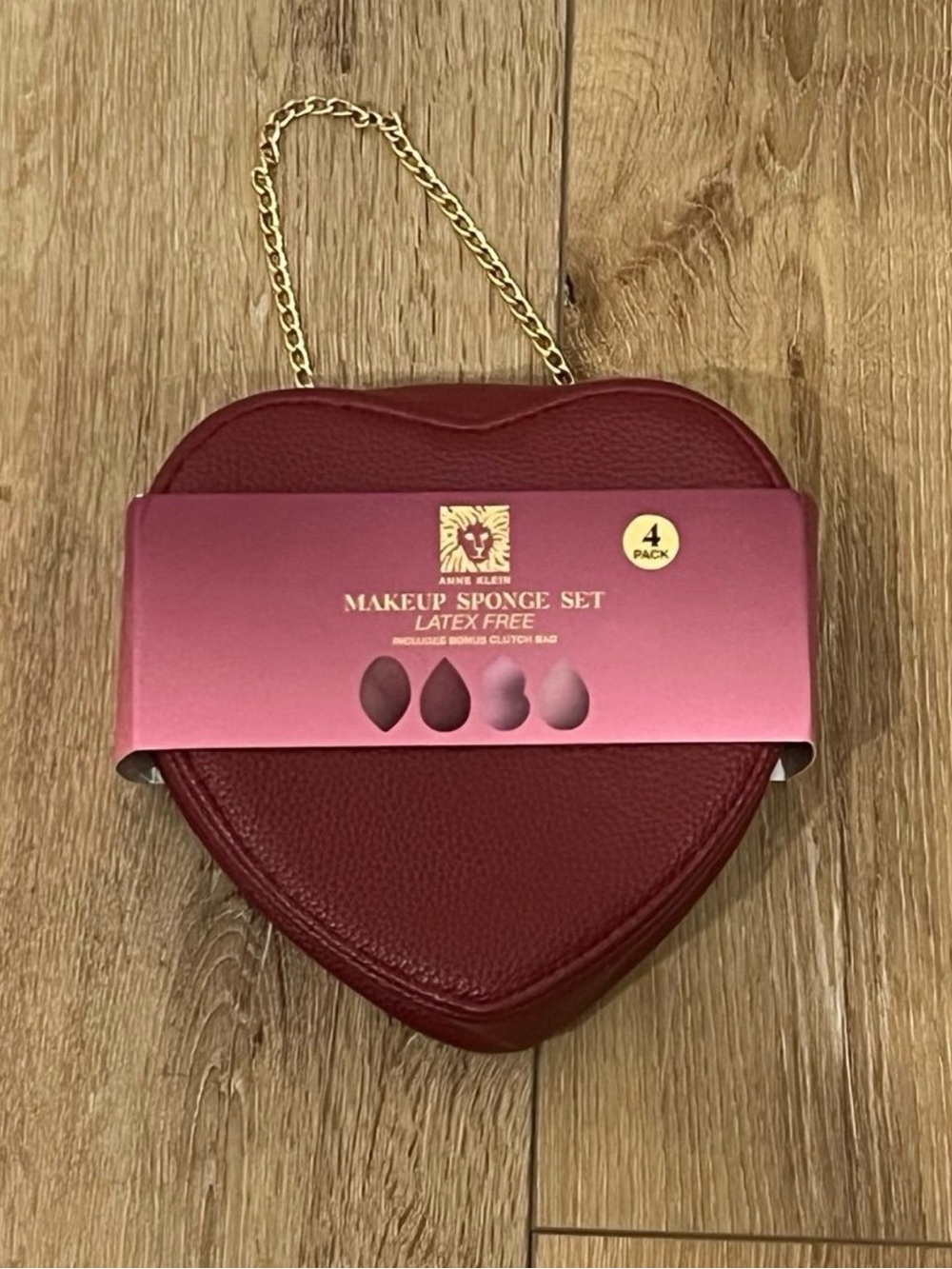 Anne Klein Heart-Shaped Clutch in Deep Wine with Gold Chain